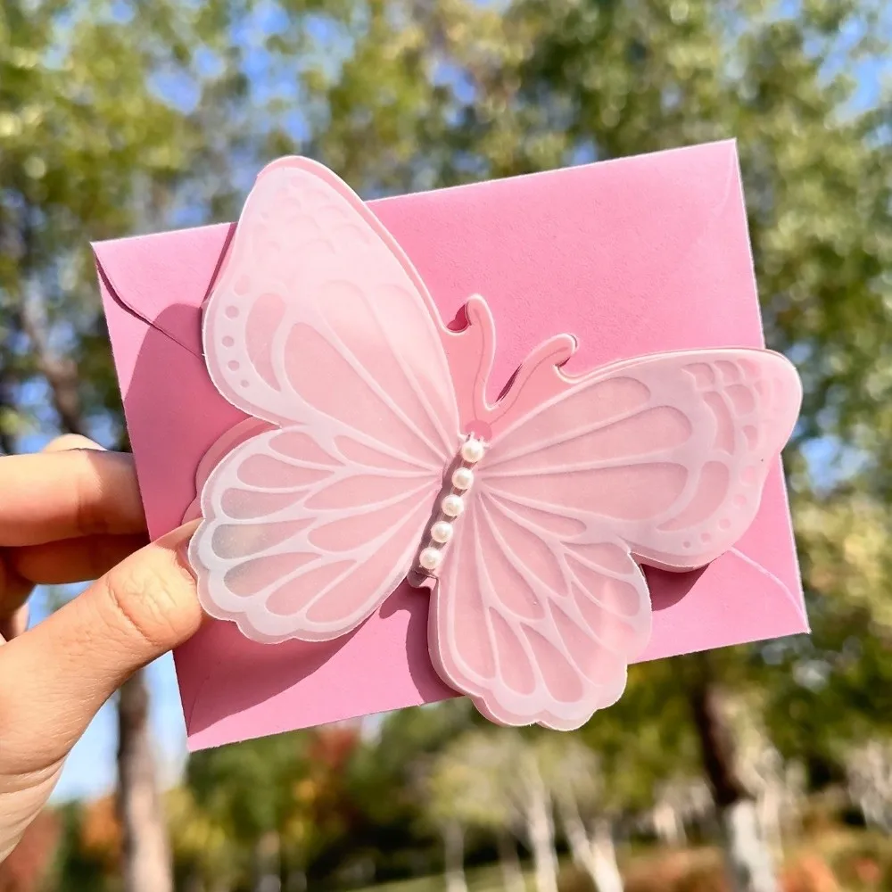 Niedliche Schmetterlingskarte mit Umschlag, Süße Geburtstagskarte mit Perlen-Accessoires, DIY-Grußkarte zum Muttertag