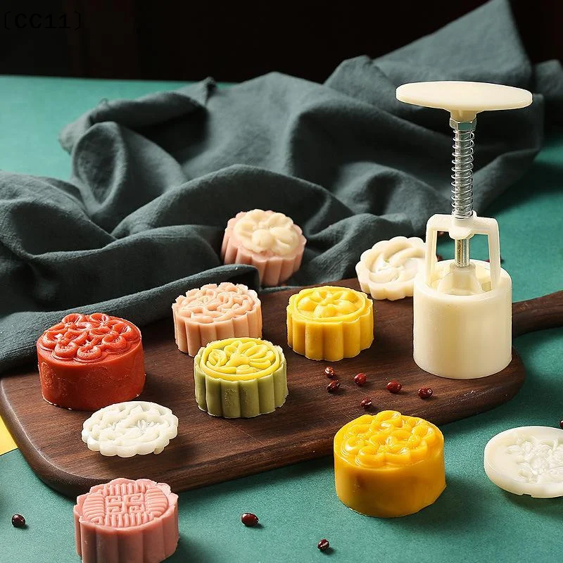 1 Set  Mooncake Mold Plastic Hand Press Pastry Mold Mung Bean Cake Embossing Kitchen Baking Tool Cookie Moon Cake Cutter〔CC11〕