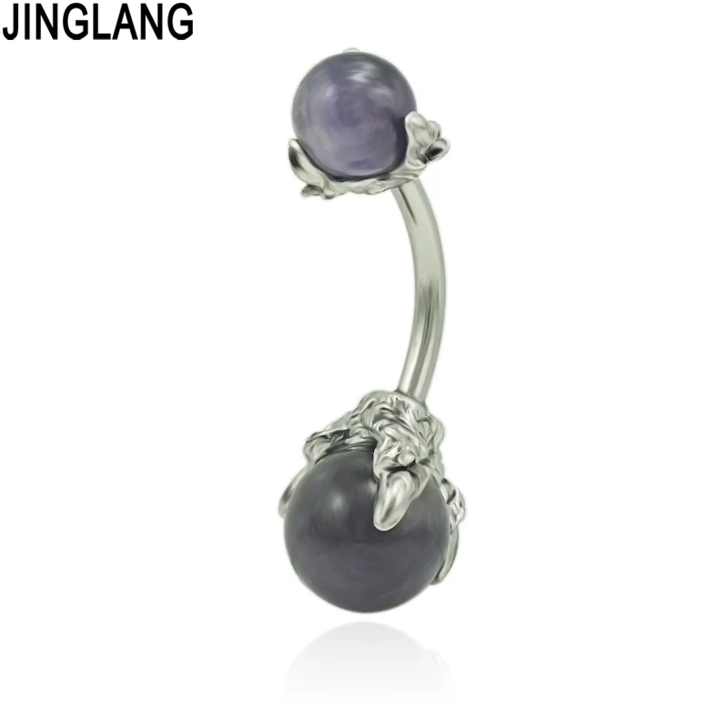 JINGLANG – anneau de ventre Sexy en acier pour femmes, bijoux de corps en pierre violette, protéine violette, griffe fantôme, en cristal, barre de Piercing