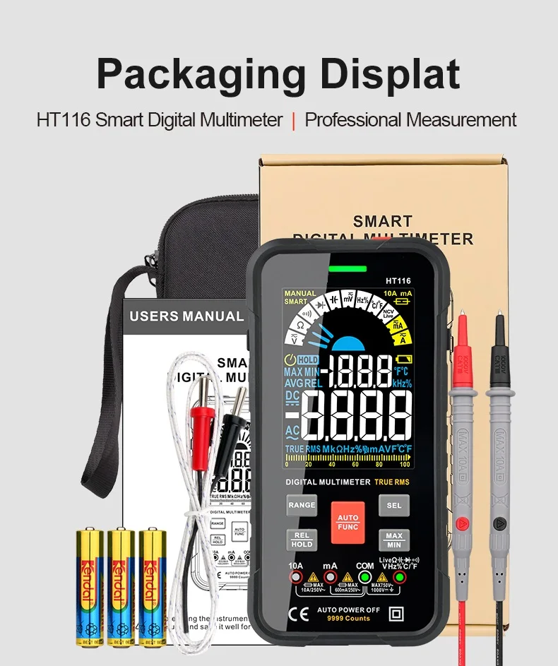 

HT116 Высокоточный интеллектуальный цифровой мультиметр TRMS 9999 отсчетов Мультиметр напряжения переменного/постоянного тока