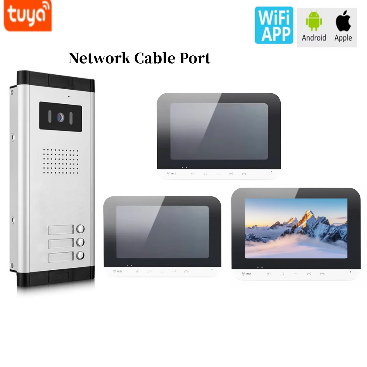 

Tuya 7-дюймовый видеодомофон Wi-Fi сетевой кабель порт домашнее видео 2-6 блок система дверного звонка 1000TVL проводная камера дверного звонка