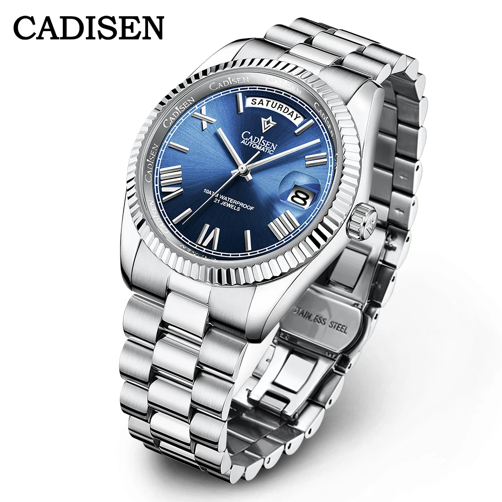 Cadisen relógios mecânicos masculinos luxo meteorito dial relógio automático para homem semana 100m japão miyota 8285 movimento relógio homem