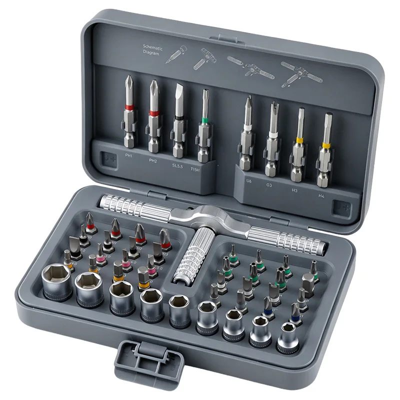 Ratchet Drill Bit Set 60/54/40/39PCS Set Screwdriver Set Colour Screwdriver Head Cross Flower Type Head Hexagon Socket Tool Part