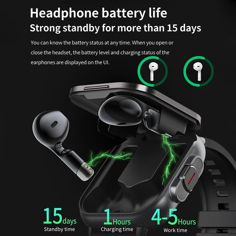 GPS Smart Watch TWS 2-in-1 Headset Bluetooth Call Heart Rate Blood Pressure Health Monitor Headphones Play Music with Earphones