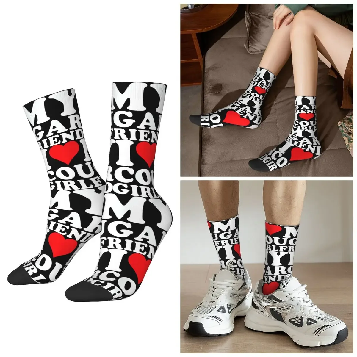 

Носки All Seasons I Love My Hot Cougar Girlfriend, спортивные носки средней длины, впитывающие пот, для подарков на День святого Валентина