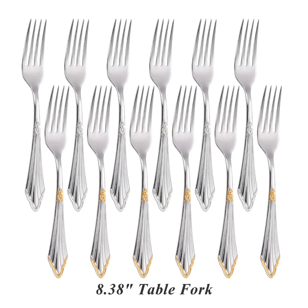 

6-Piece Dinner Fork Set Partial Gold Stailess Steel 304 Table Flatware Metal Forks Dishwasher Safe High Quality Set of 6