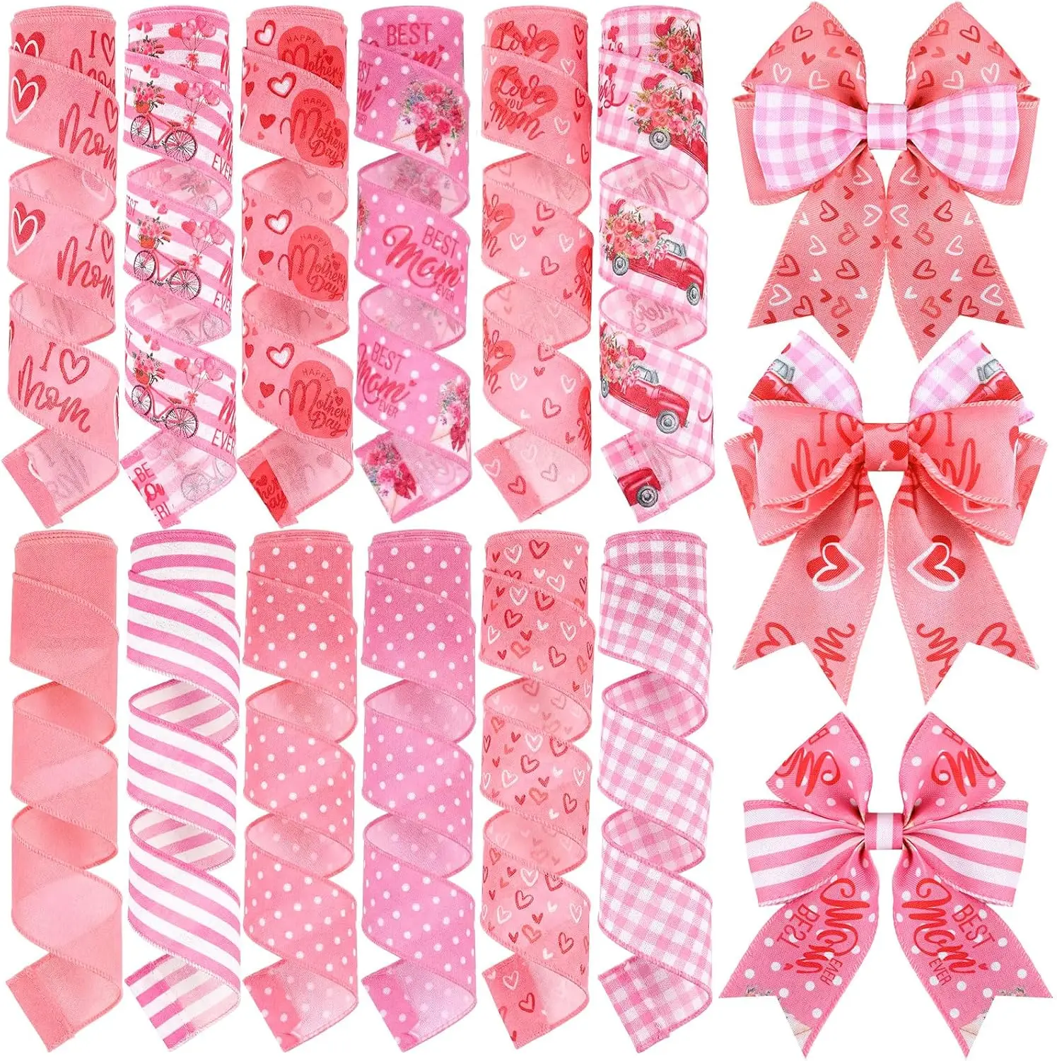 

12 Rolls Pink Burlap Wired Ribbon 2"x60 Yards for DIY Crafts, Gift Wrapping, Wreaths