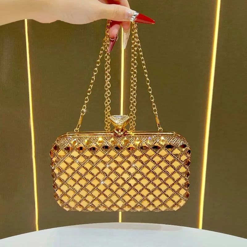 

Elegant Gold Bags for Women Shinny Full Crystal Green Clutch One Diamond Glitter Evening Bags Clear Blue Har Box Handbags