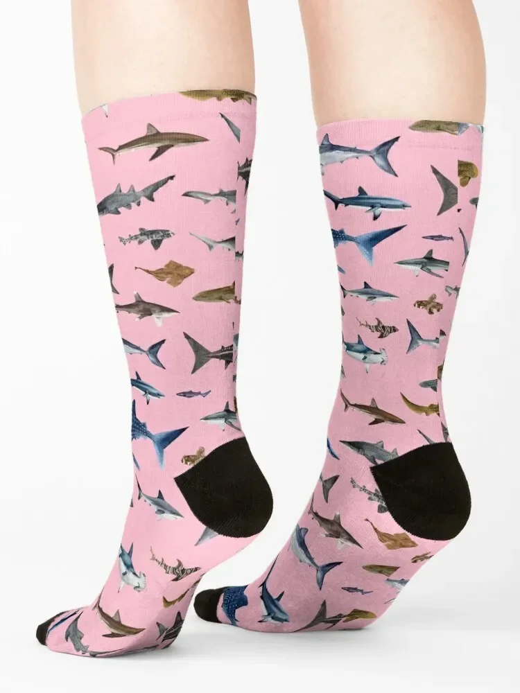 جوارب SHARKS باللون الوردي مضادة للانزلاق مصممة رياضية مخصصة للأولاد جوارب نسائية
