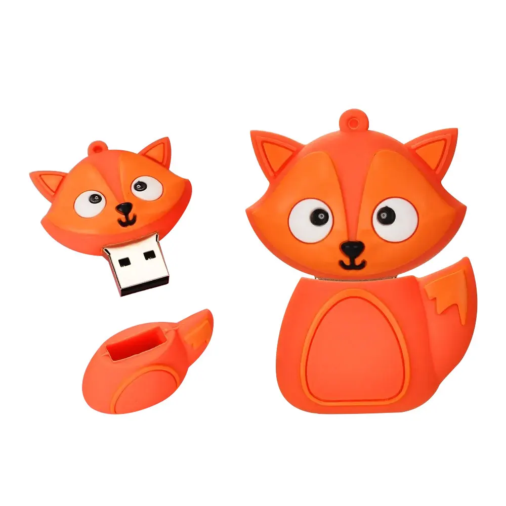 Cute Fox USB Flash Drive 4GB-128GB Cartoon Animal Memory Stick Creative Gift Pen Drive Real Capacity External Storage Pendrive