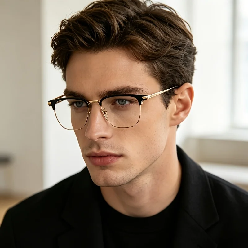 1 paire de lunettes unisexes ultra légères anti-lumière bleue, sans correction, monture carrée semi-cerclée, style moderne et minimaliste, pour le bureau