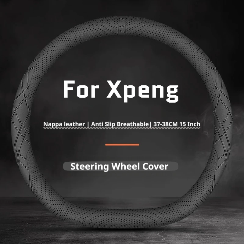 For Xpeng Leather Car Steering Wheel Cover Fit G6 G9 P7 P7i P9 X9 M03 Soft Touch Non‑Slip Sweat‑Absorbent 15Inch All Seasons