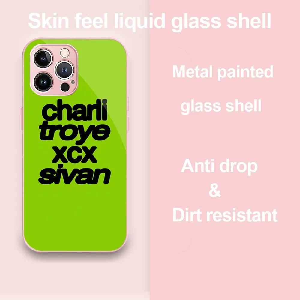 Charli XCX Brat Album  Phone Case For iPhone 11 12 13 14 Pro Max Plus Mini Metal Painted Glass Fashion Antio-Drop Shell