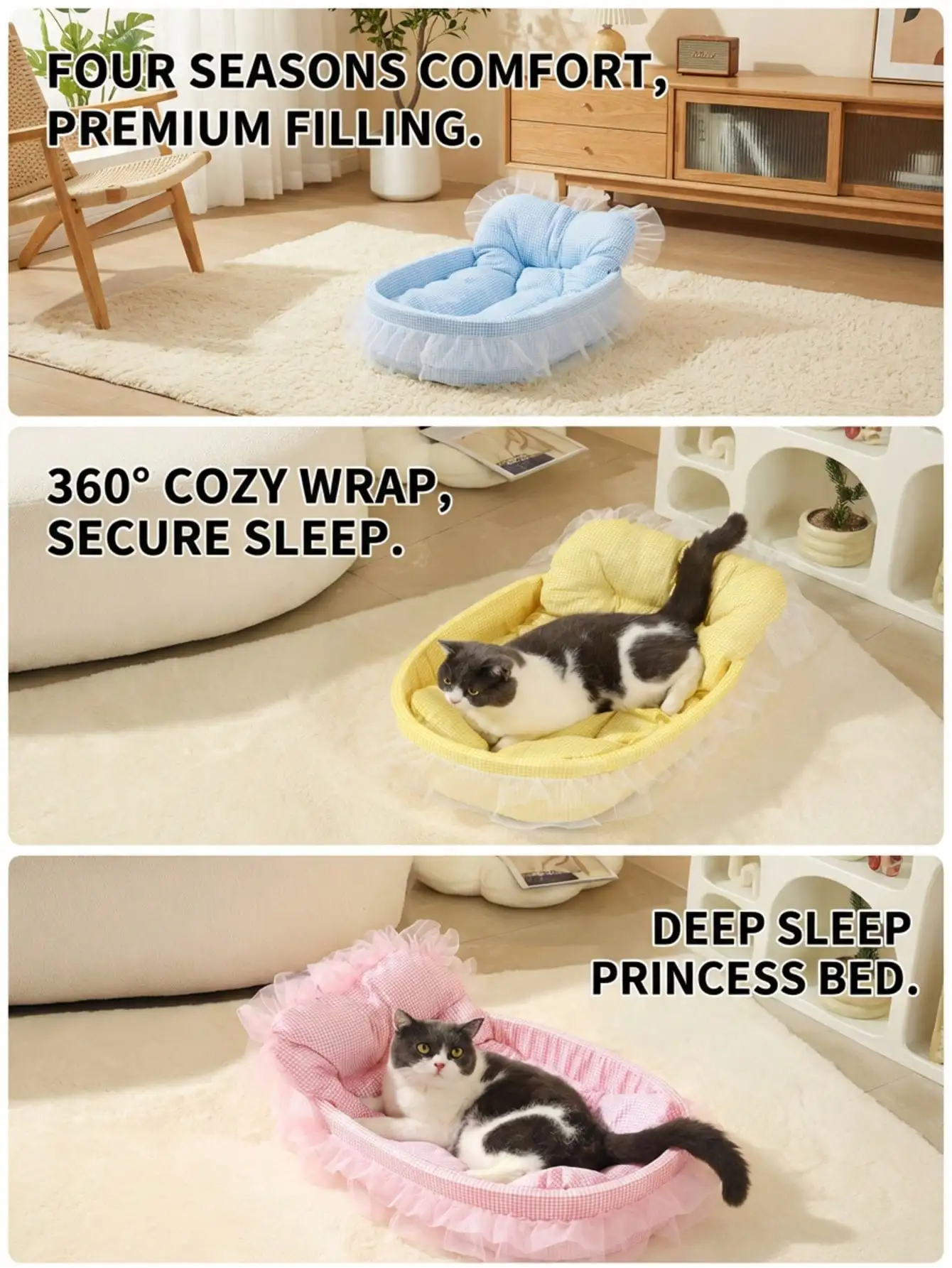 1pc All-Season Cute Pet Bed, Soft Cat & Small Dog Bed for Pets Up to 6kg, Lace Color Shipped Randomly