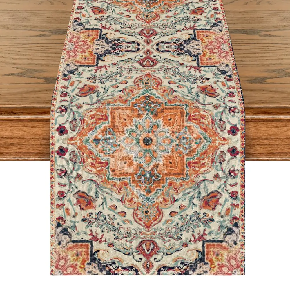 

Boho Style Orange Table Runner, Country Rustic Farmhouse Magical Fall Kitchen Dining Table Decoration, Home Party Decor