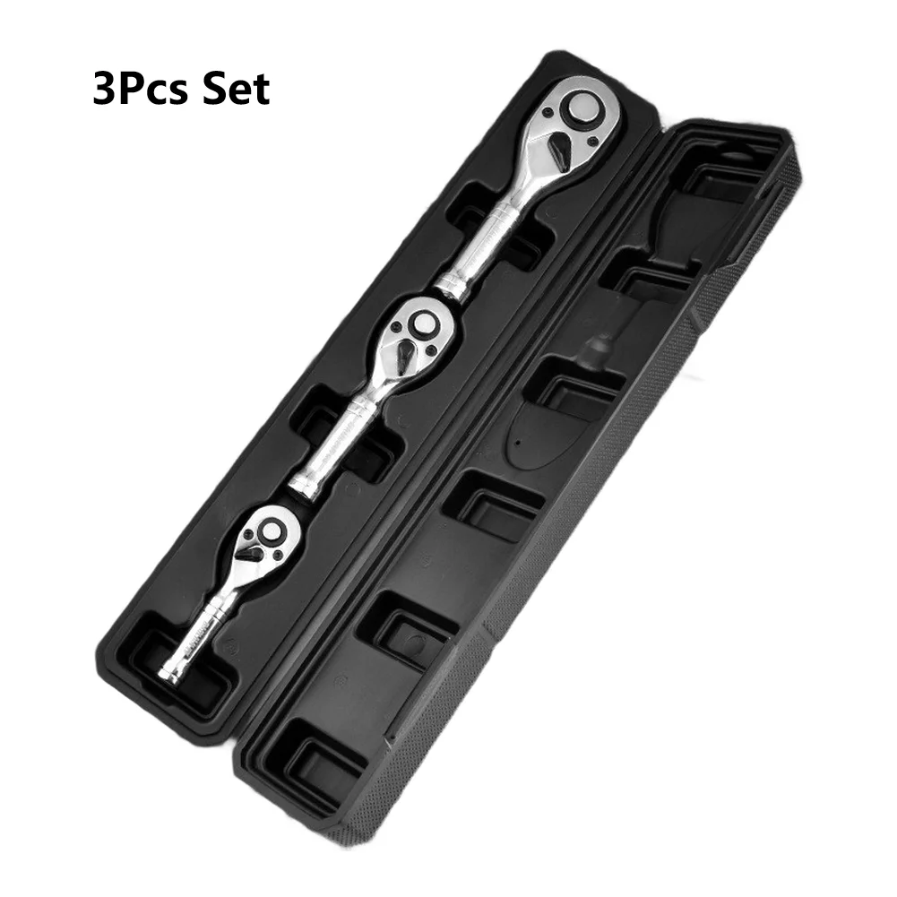 

72 Tooth Wrench Set 3PCS Short Handle 1/4 3/8 1/2 Drive with Strong Chromium Vanadium Steel Construction for Long Term Use