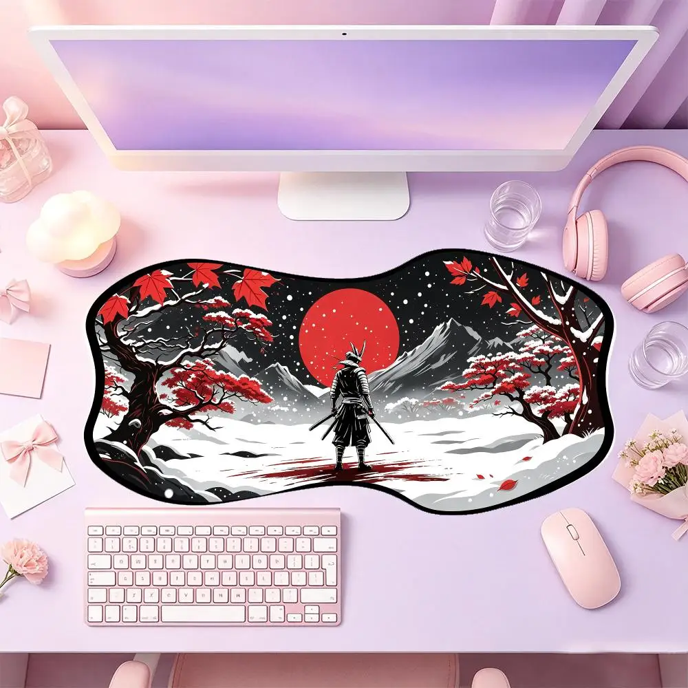 Ink Style Samurai Red Sun Mountain Art Mousepad Perfect For Casual Laptop Game Playing