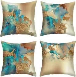 Green Gold Pillowcase Printed Soft Short Plush 45x 45cm Decorative Sofa Pillowcase Square Cushion Cover for Living Room Bed Sofa