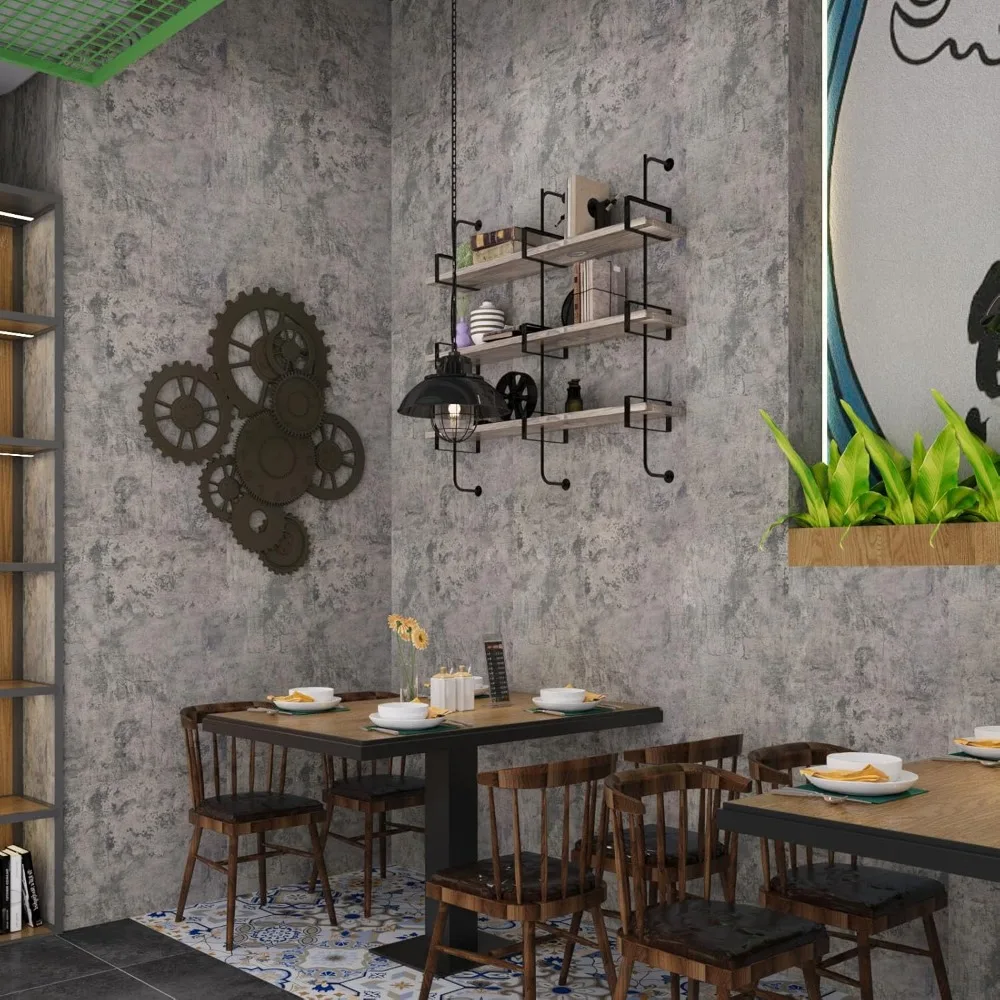 ورق جدران خرساني ذاتي اللصق مقاوم للماء على الطراز الصناعي، ورق اتصال أسمنتي رمادي/بني/بيج، 15.8 × 591 للتقشير والعصا #6