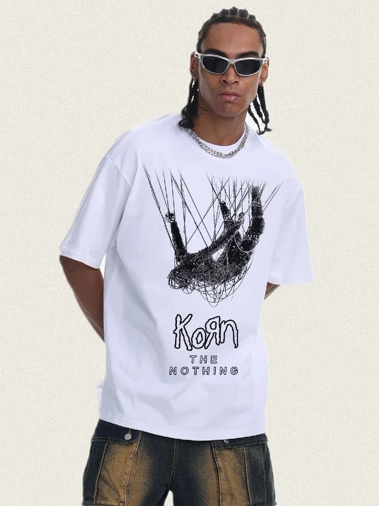 Men's Heavyweight 200g Short-Sleeve T-Shirt Korn Album Art Graphic American Retro Style Solid Color Hip-Hop Streetwear