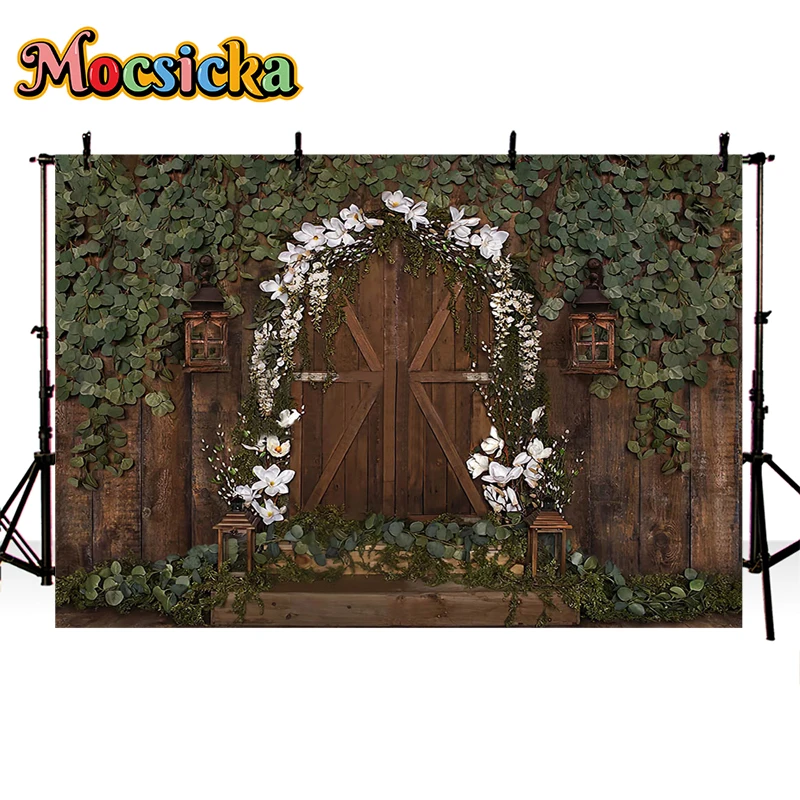 모시카 용수철 배경 사진 꽃 녹색 잎 어린이 신생아 초상화, 생일 부활절 배경 소품, 사진 스튜디오