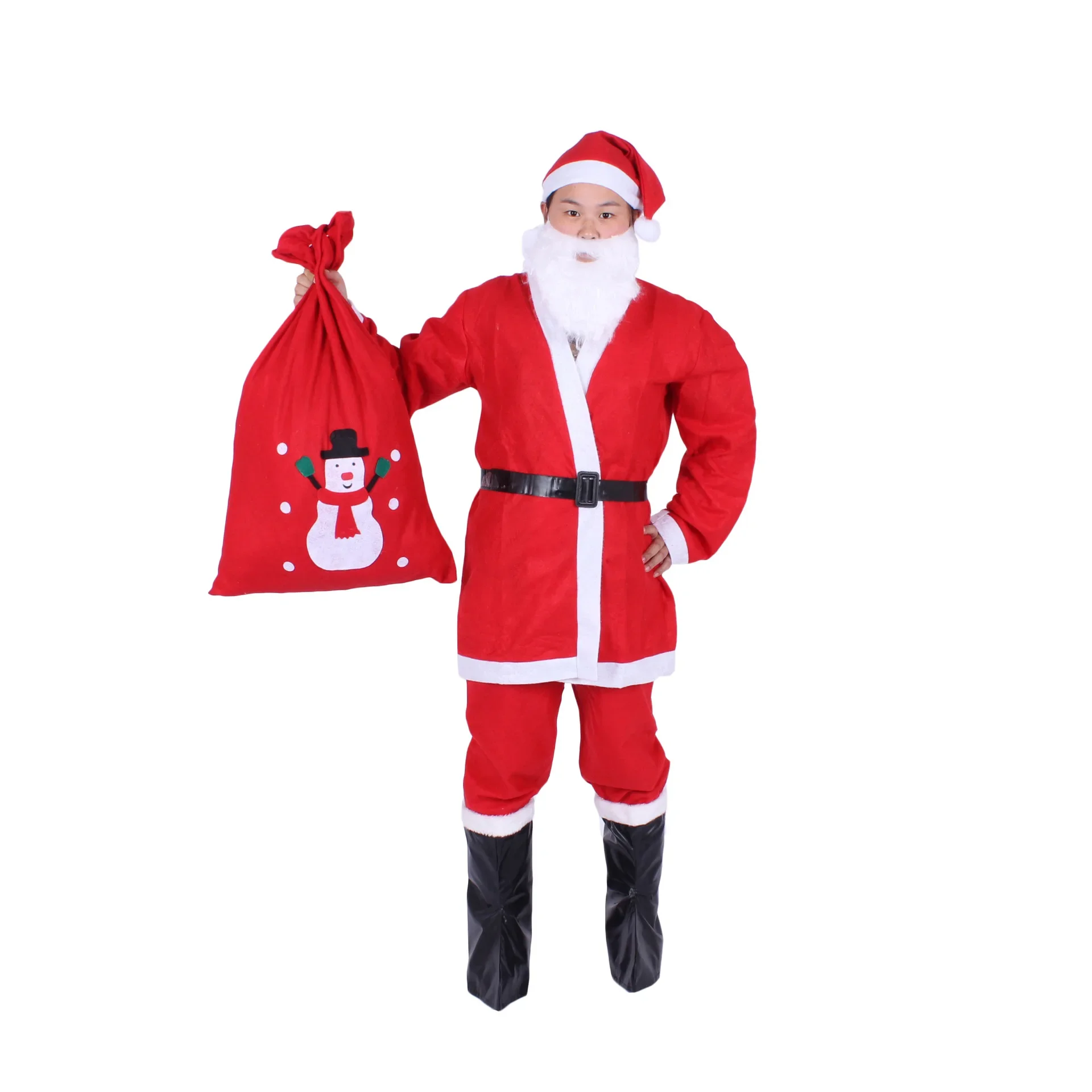عيد الميلاد الكبار زي الأحمر سانتا كلوز البدلة غير المنسوجة النسيج غير مكلفة بالجملة الكبار تأثيري الملابس من الصين #5