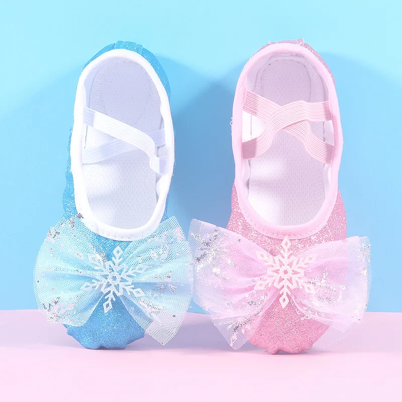 Children's Dance Shoe Soft Sole Practicing Rainbow Bow Cat Claw Satin Embroidery Ballet Body Yoga Girl Indoor Gymnastics Shoes