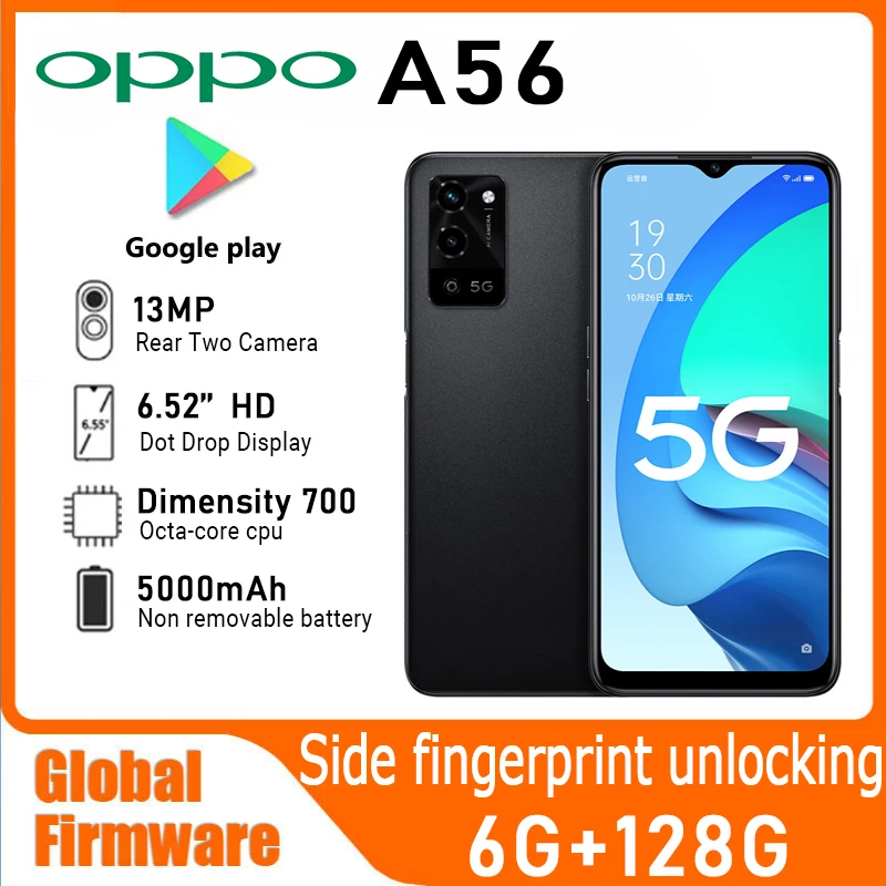 OPPO A56 5G Smartphone Global firmware 6GB RAM 128GB ROM CPU Dimensity 700 6.52inches 5000mAh Octa-Core ﻿used phone