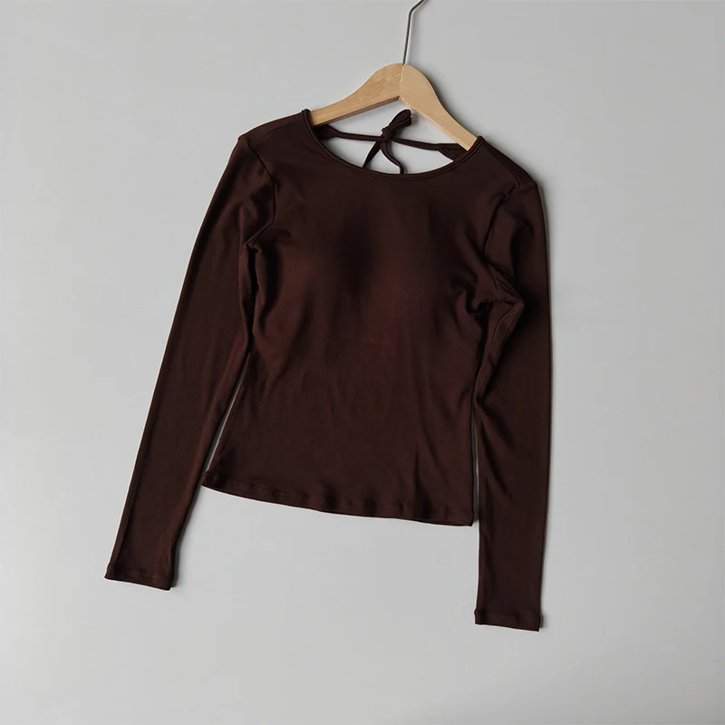 Rückenfreies Sporttop mit Trägern und Brustpolster für Damen, Hochwertige Gym-, Pilates- und Yoga-Bekleidung, Schnelltrocknendes Fitness-Langarmshirt – Detail 6