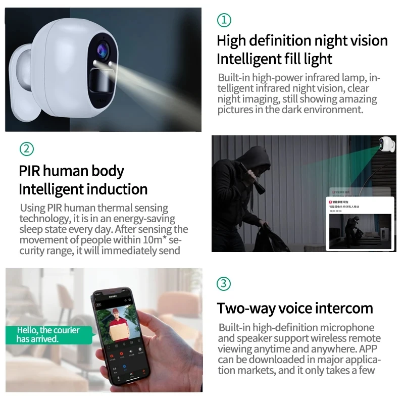 Tuya Wifi Camera Outdoor Indoor Low Power Consumption PIR Security Camera 4400mAh Rechargeable Battery Surveillance Camera