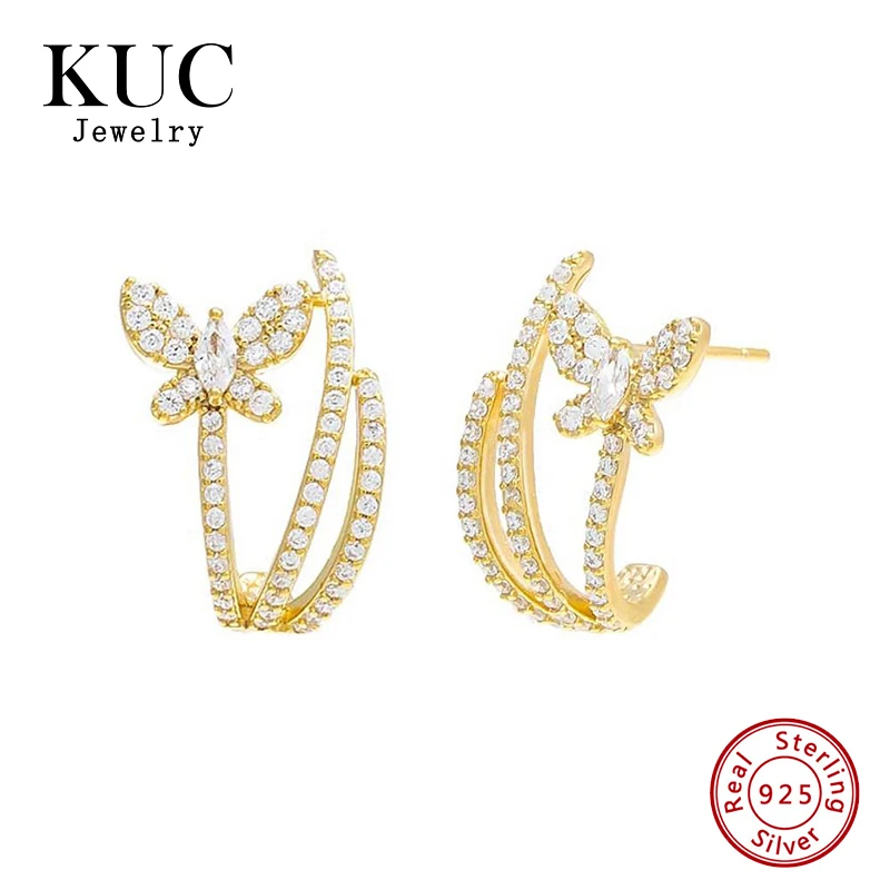 

Hot Sales Fashion Butterfly 925 Sterling Silver Fine Jewelry Zircon Stud Earring Pave Triple Wrap Huggie Earrings