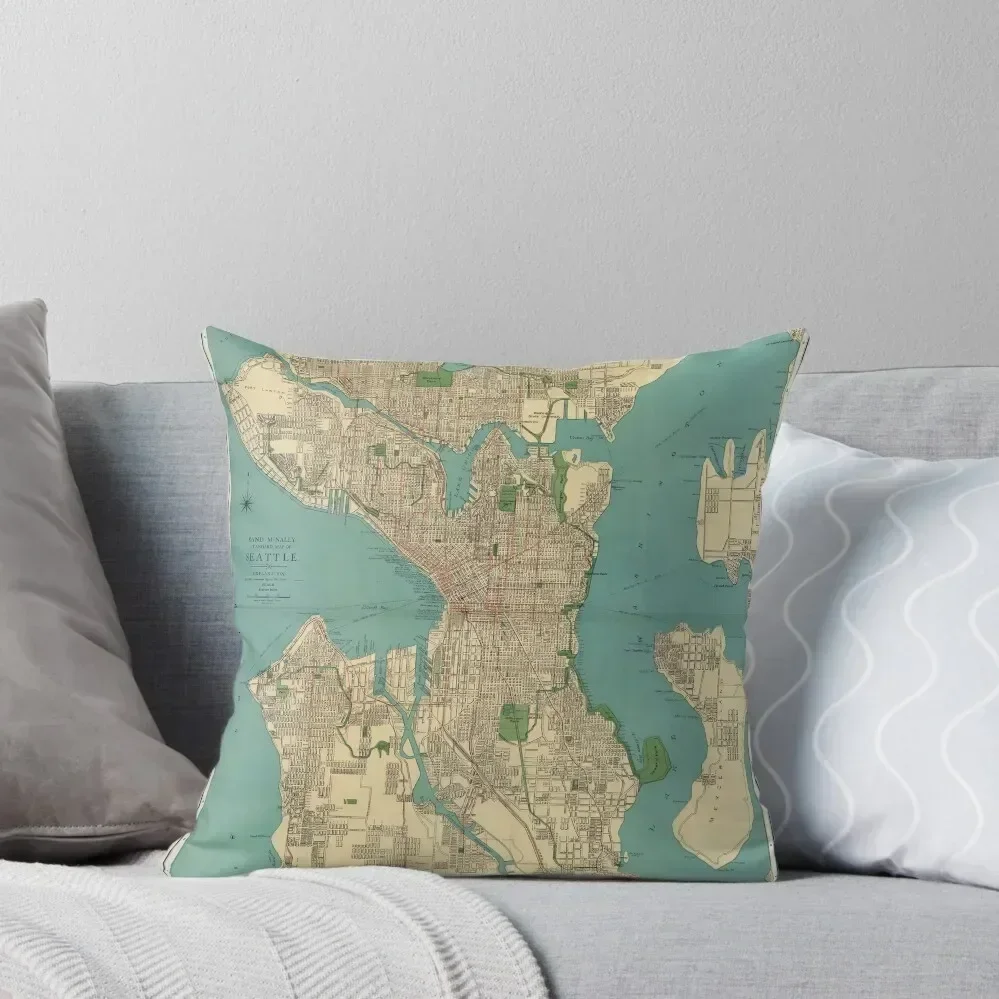 Seattle Vintage Map Full Color Throw Pillow Cushions pillow cover luxury luxury throw pillow covers