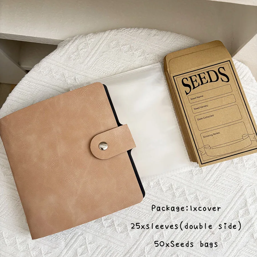 1 Set Loseblatt-Sammelbuch, PU-Samenbeutel mit 50 Taschen, quadratisch, 2 Löcher, Binder, Pflanzensamen, Aufbewahrung, Umschläge, Organizer, Halter – Detail 15