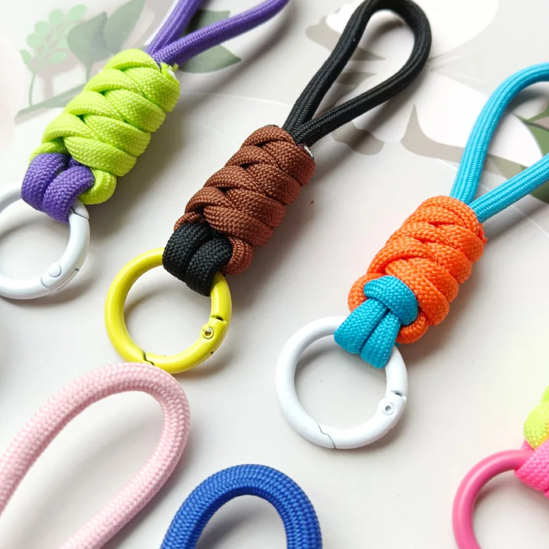 Fashion Colorful Braided Lanyard Keychain Anti-Lost Knot Nylon Rope Keyring for Women Men Car Backpack Pendant Accessories Gift