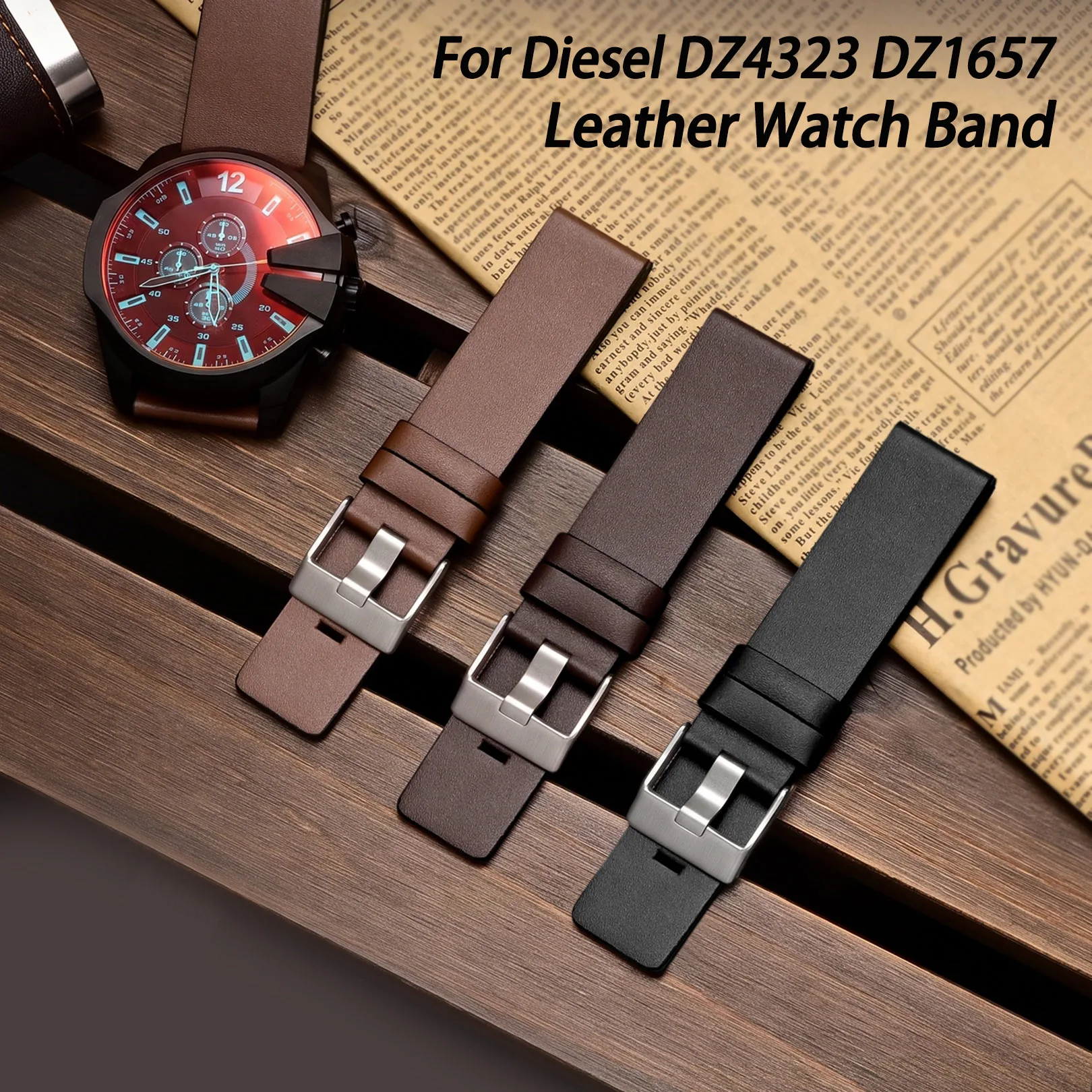 Leather watch Strap for Diesel DZ4323 DZ1657 Watchband Black Brown 22mm 24mm 26mm 28mm 30mm Men Soft Bracelet Wristband