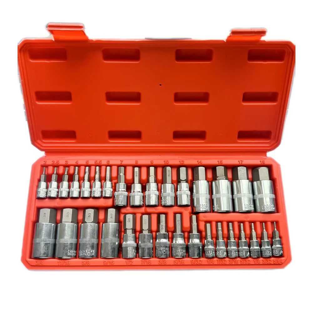 

32 Piece Hex Bit Socket Adapter Set Compatible with 1/2 Inch 1/4 Inch 3/8 Inch Drive Sizes Perfect for Automotive Repairs