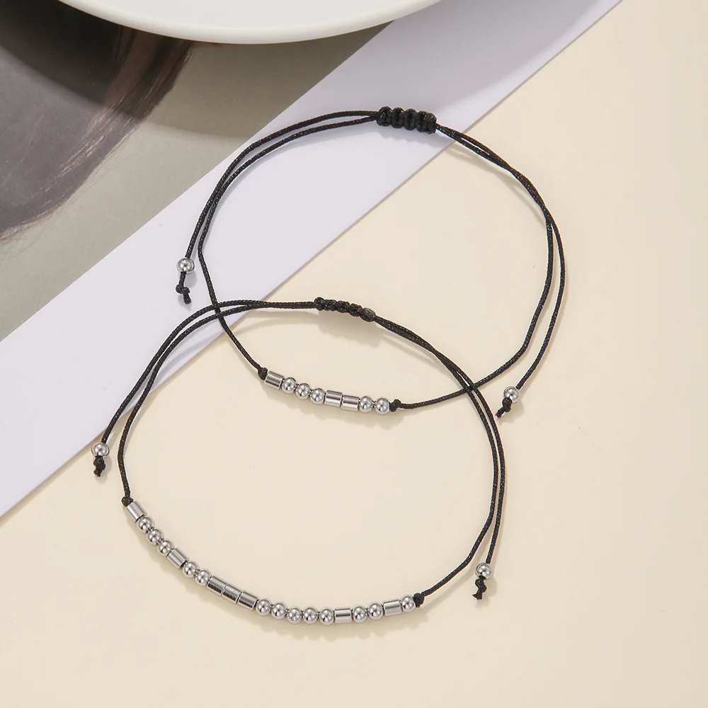 Fashion Family Morse Code Bracelet Jewelry Adjustable Stainless Steel Beads I Love You My Person Mom Son Dad Daughter Bijoux