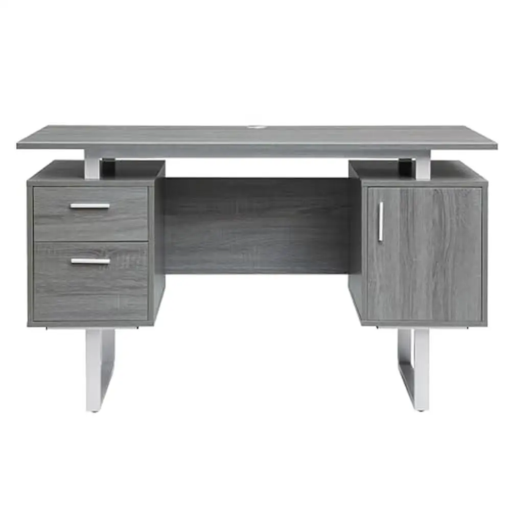 Modern Grey Office Desk com armazenamento, elegante Organização Suprimentos, arquivamento gavetas, mecanismo deslizante, Space-Saving