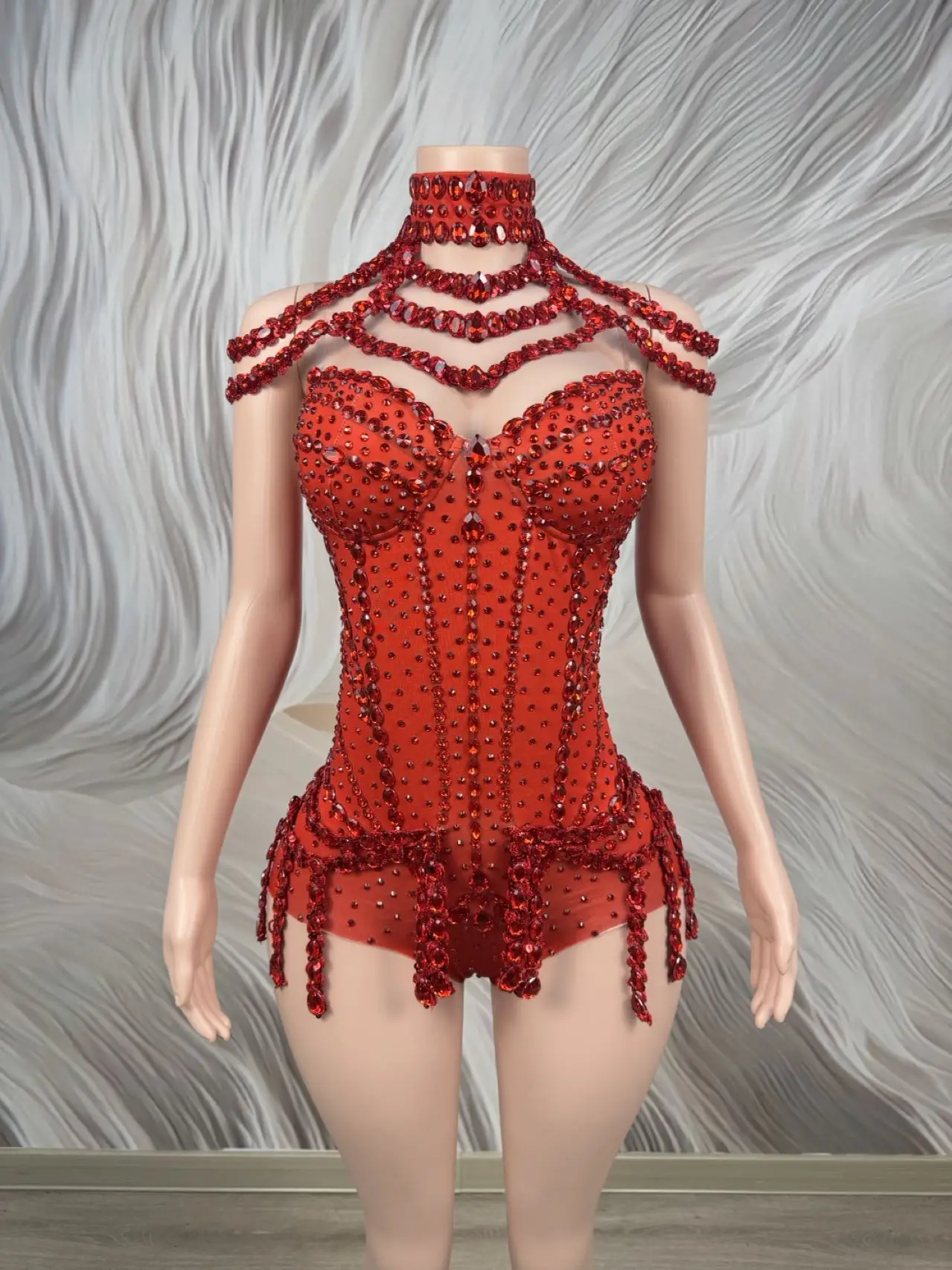 

Женские блестящие боди с бахромой и стразами, красные, сексуальные, для ночного клуба, вечеринок, сценических выступлений, костюм для певиц и танцовщиц