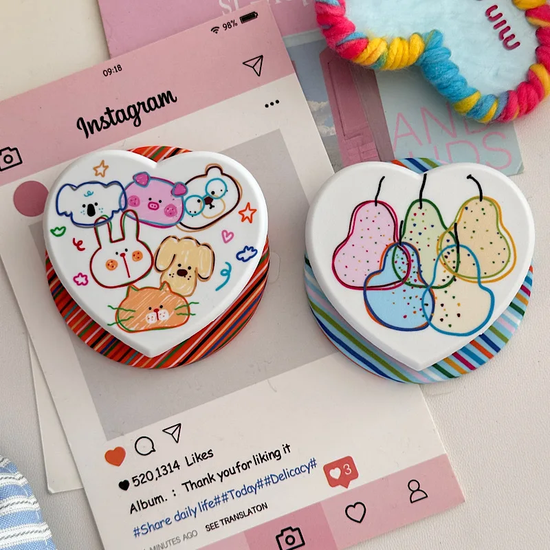 Hand Drawn Heart Cartoon Magnetic Phone Grip Holder Foldable Airbag Stand Bracket Anti-Slip Finger Socket Cute Animal Cell Decor