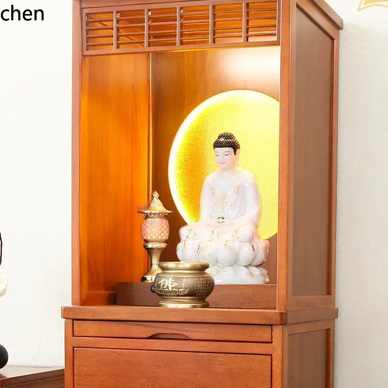 YFY  god of wealth guanyin bodhisattva with door casual solid wood altar altar table home standing buddha cabinet