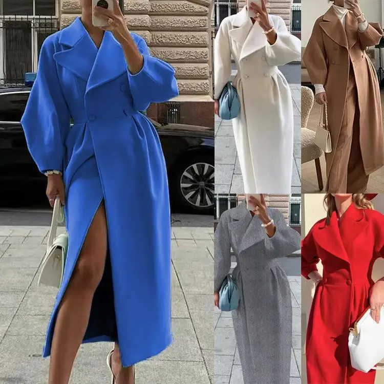 

Lantern SVE Large Lapel Woolen Coat Long Coat lectual Sle Polyester Fiber Lantern Sve Medium Thi Winter Coat