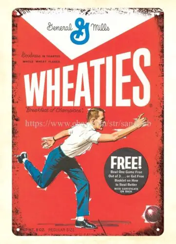 home decor sites 1960s wheaties box art breakfast for bowlers metal tin sign