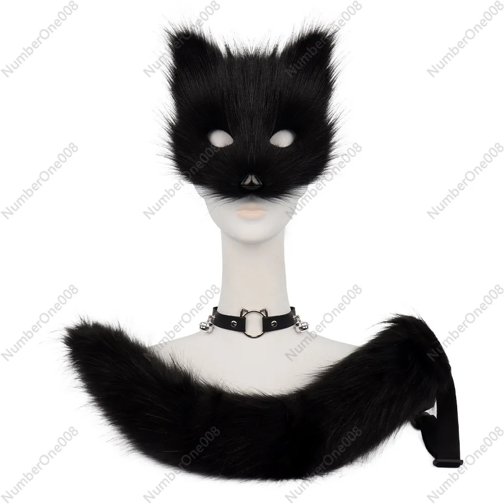 

Новый набор масок лисы на половину лица на Хэллоуин, плюшевые уши животных, аксессуары для вечеринок, воротник, реквизит для выступлений