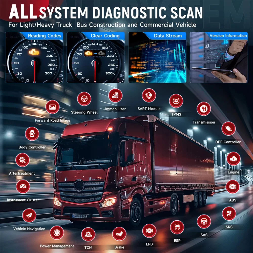 LAUNCH CRP129 HD Heavy Duty Truck Diesel Scanner Oil Reset D.PF Regen for Cummins Detroit Caterpillar Paccar Freightliner Isuzu