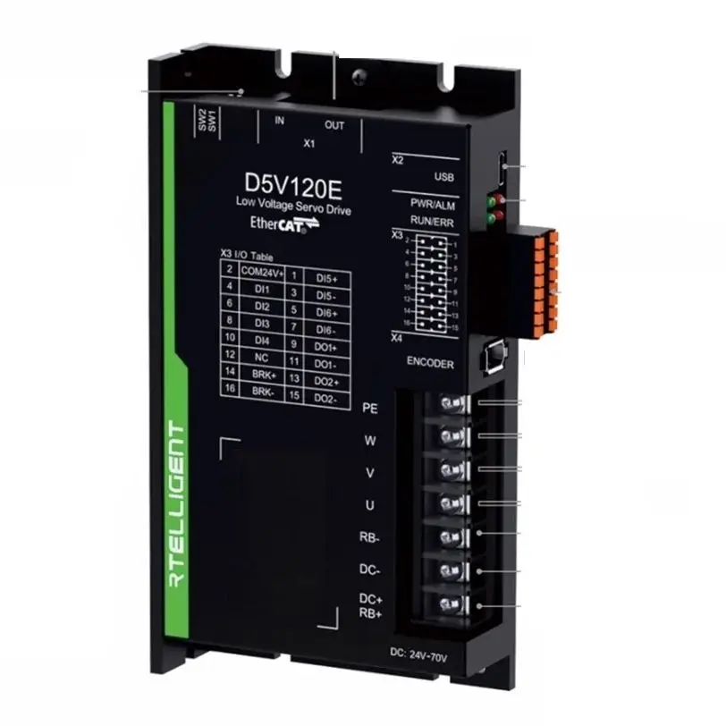 Ethercat DC 24V~70V Low voltage 100W/ 200W 400W 750W 1000W 1500W  With D5V120E D5V250E D5V380E DC Servo Driver