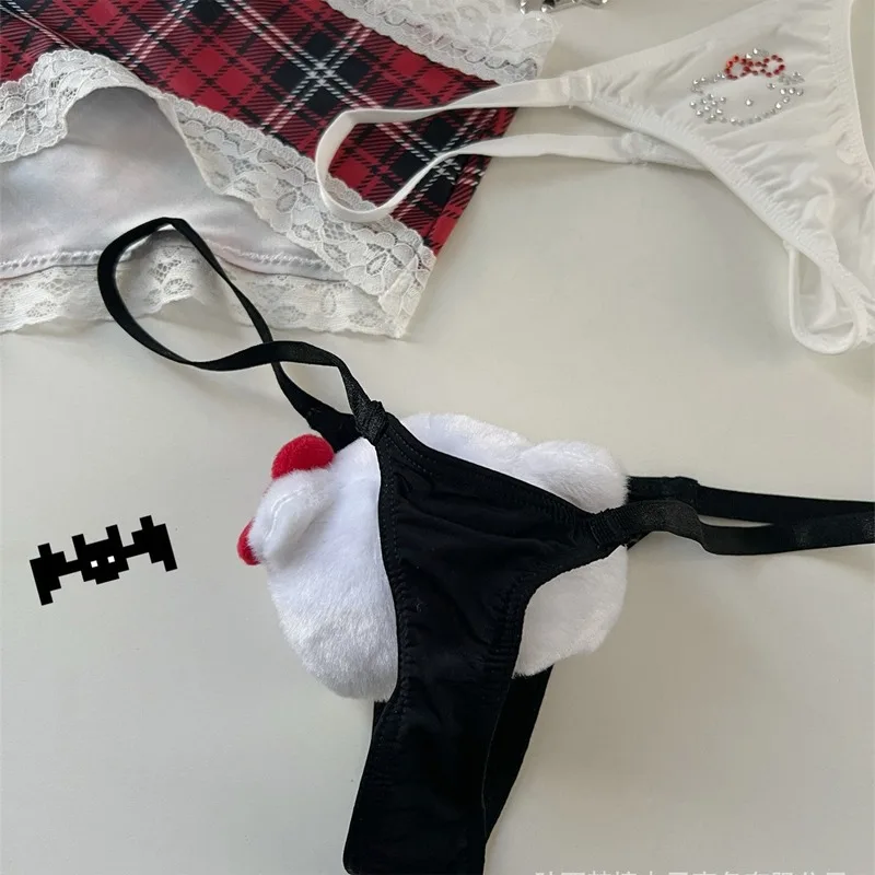 산리오 헬로 키티 섹시한 끈 팬티, 여성용 브리프, 반짝이는 라인스톤 티팬티, 로우 웨이스트, 심리스 란제리, 속옷