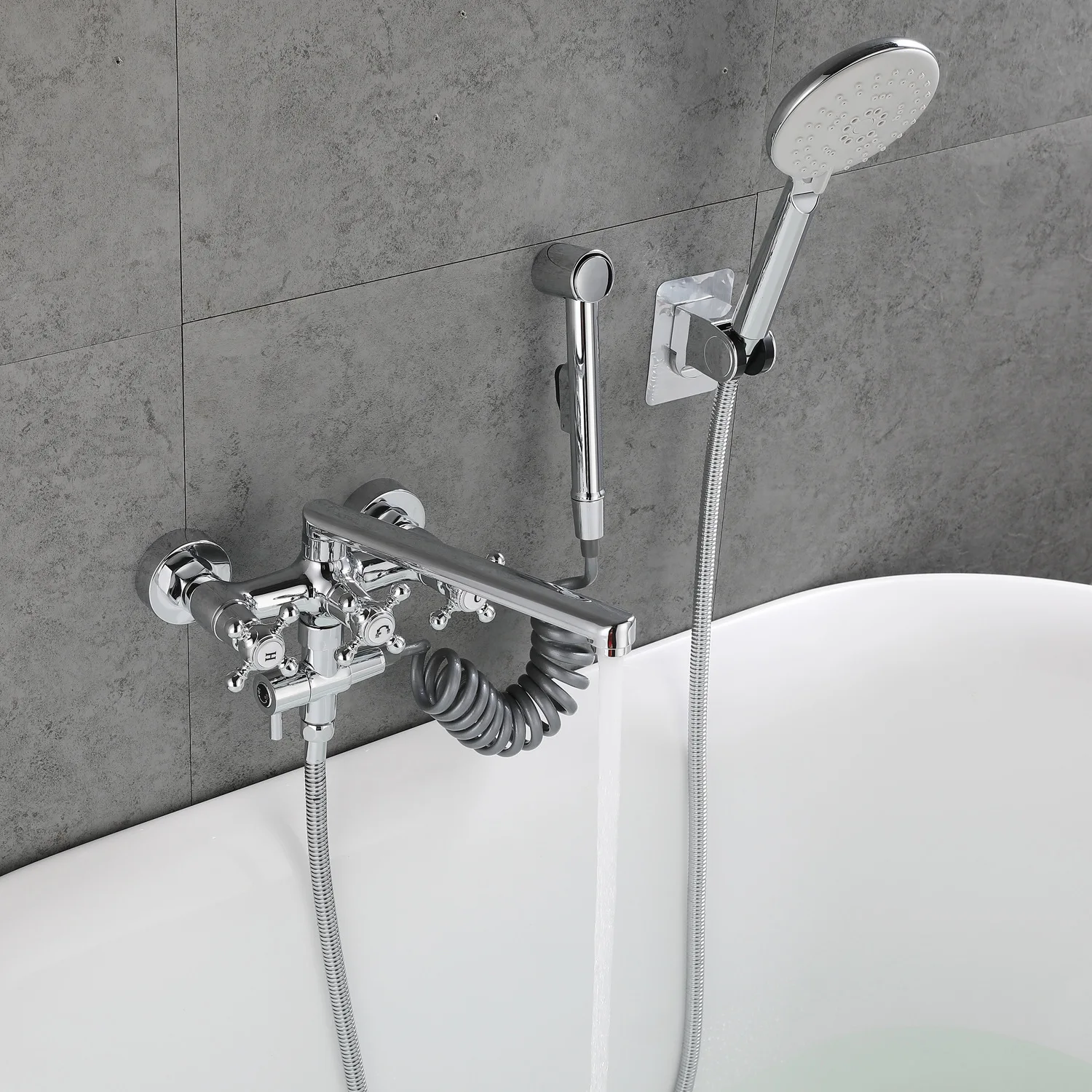 실버, 빈티지, 수도꼭지, 벽내장형, 회전식, 샤워기, 여성 세정용, 에어브러시