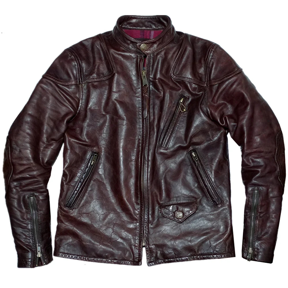 Real European Imported Mens Leather Jacket and Coats Motorcycle Genuine Leather Thick Horsehide Jackets Male Winter Clothing Man