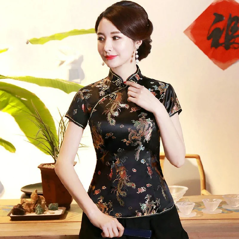 Plus Size Chinese Style Tang Style Top Shirt Spring Summer Female Classic Blouse Retro Mandarin Collar Brocade Overshirt 3XL 4XL